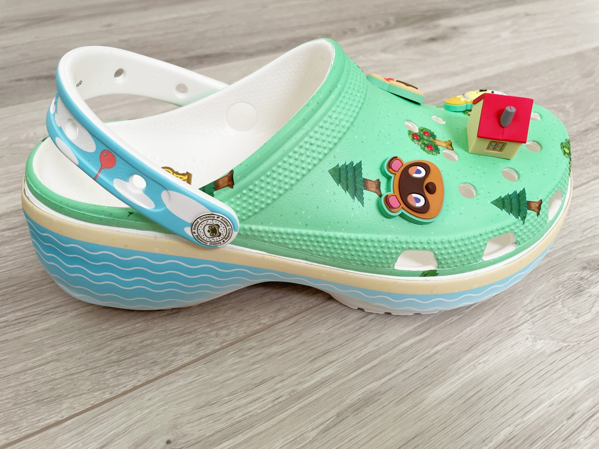 側面と背面。踵部分のベルトは空と風船が描かれている