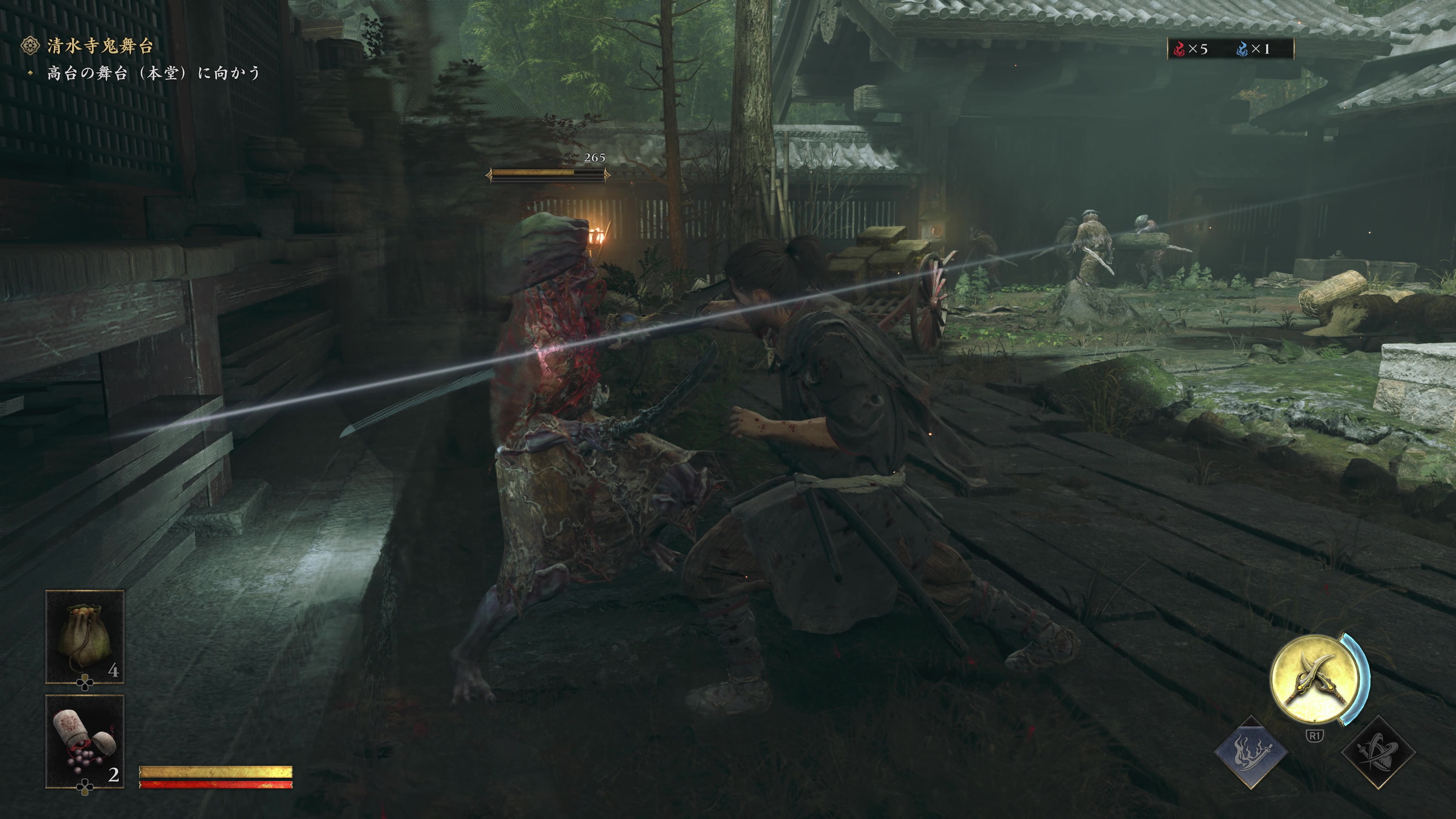 一閃を食らわせれば相手の残り体力に関わらずザコは一撃で倒せる