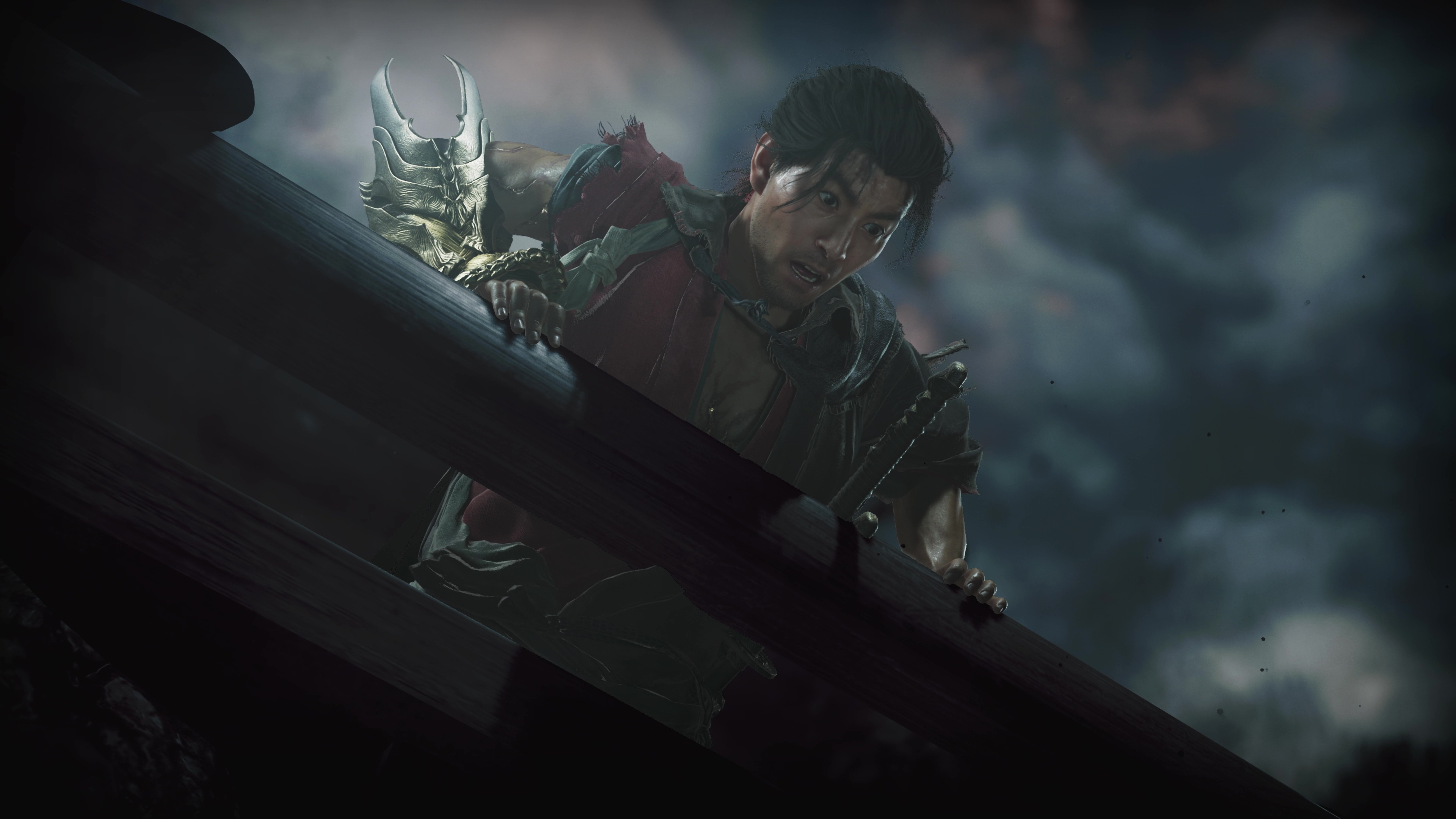 眼覚醒の力で、その地で起きた恐ろしい過去を体験する武蔵