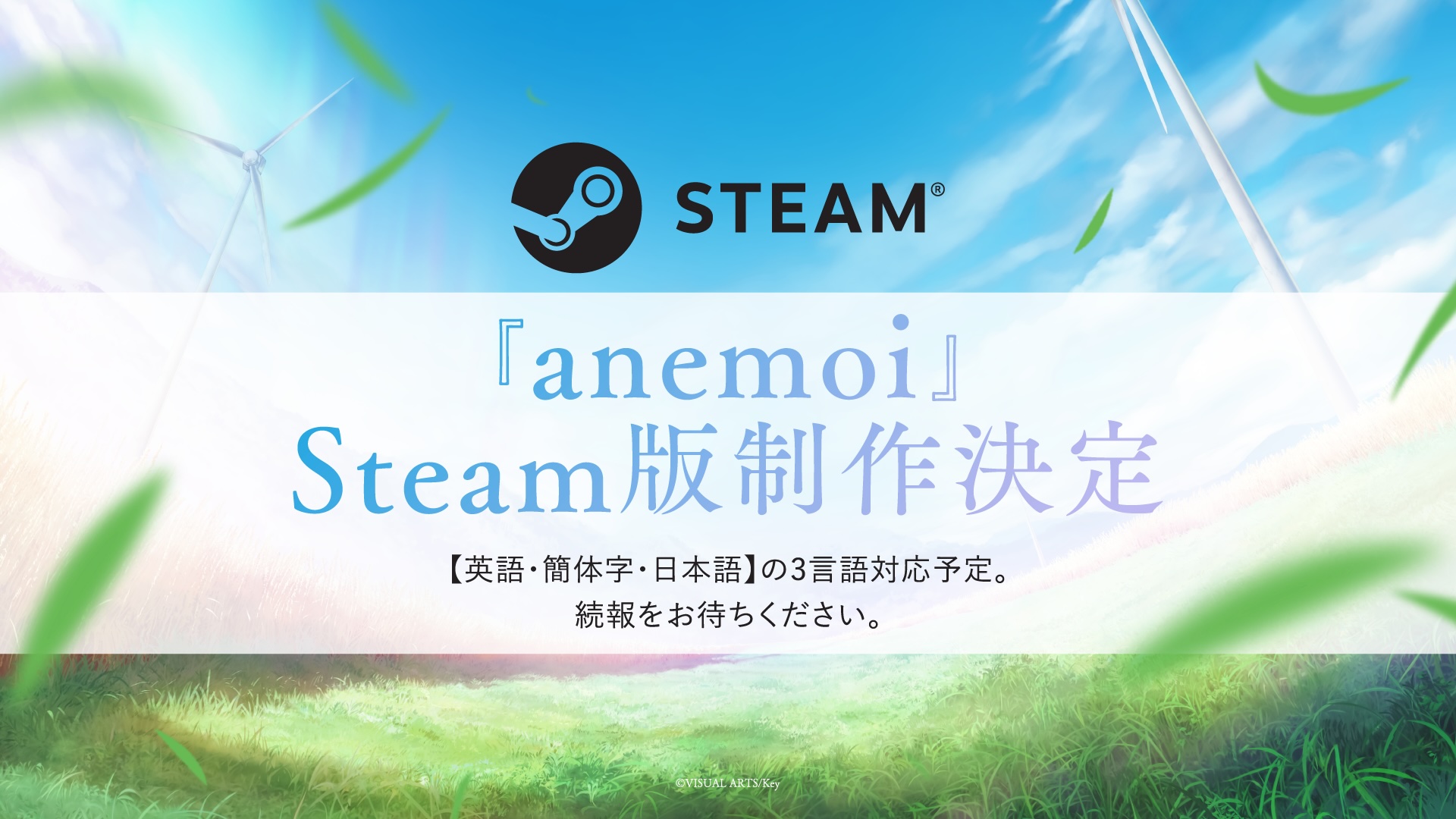 英語・中国語（簡体字）・日本語の3言語に対応したSteam版の制作も決定