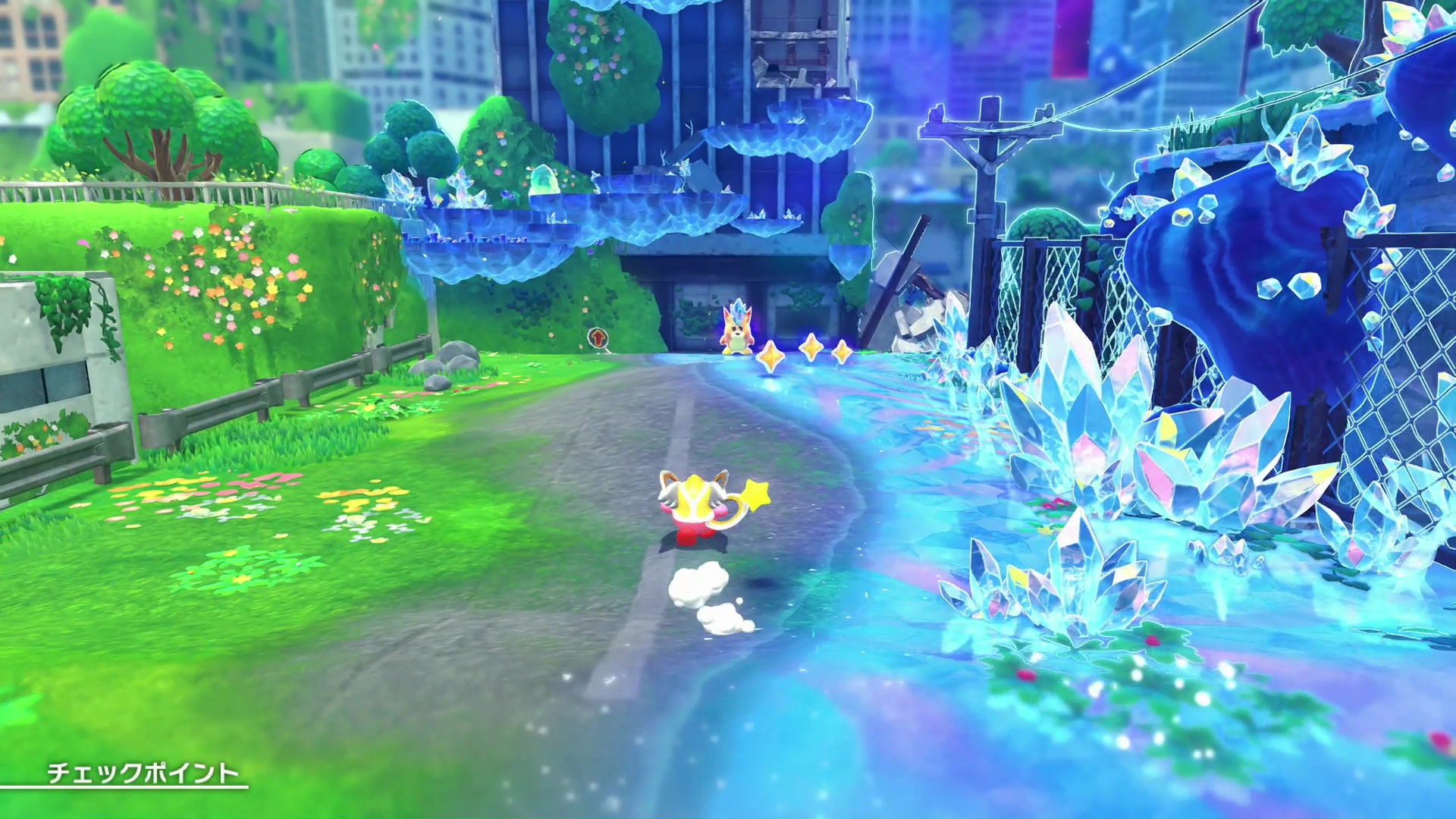 流星の影響により、背景や敵の一部は結晶に浸食されている