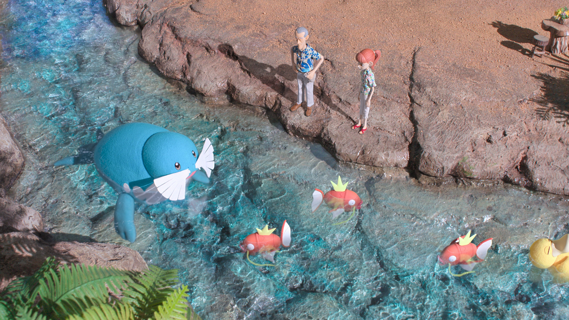 川でくつろぐトドグラー、コイキング