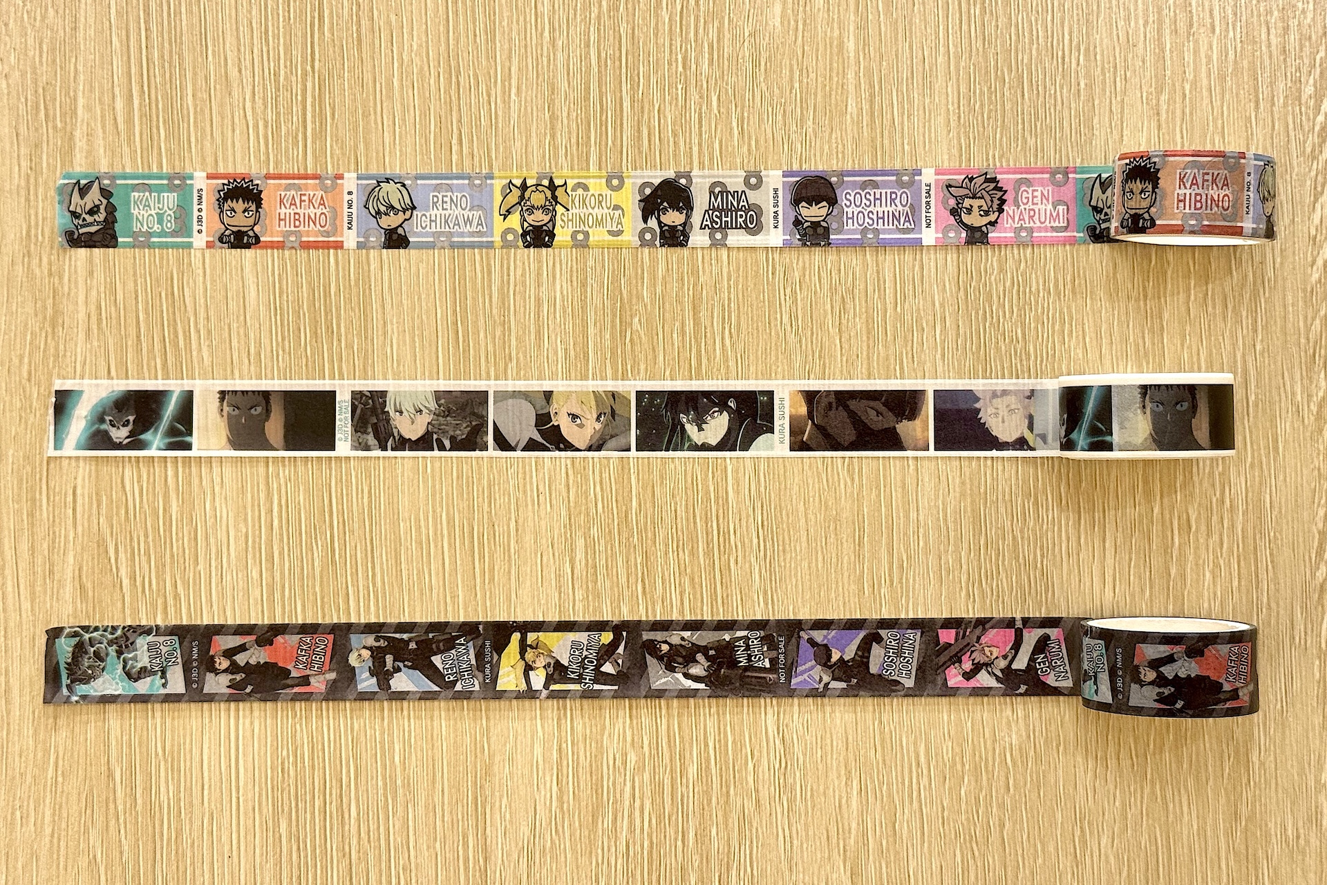 マスキングテープはデフォルメイラスト、アニメカットシーン、通常立ち絵の3種がラインナップされている