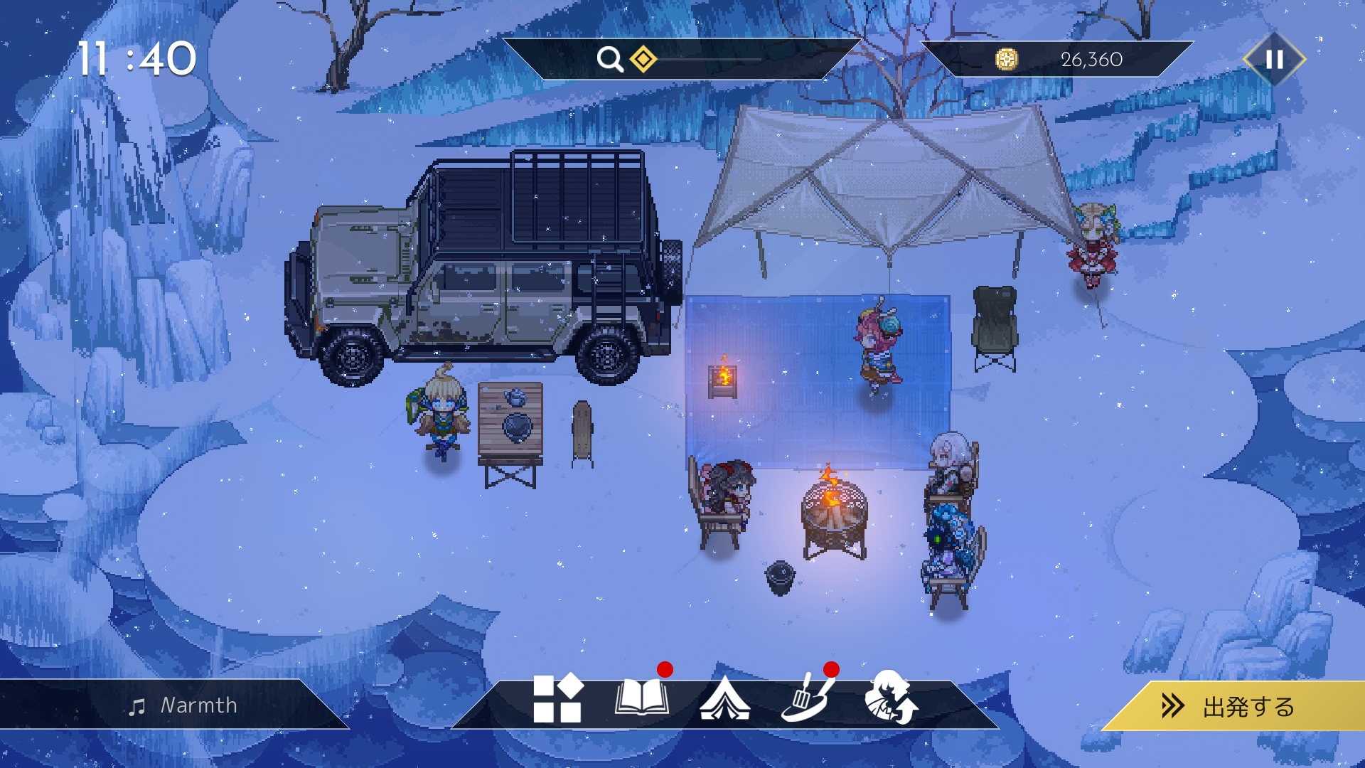 テーブルの横に焚き火を設置し、椅子を2つ置いてみた。すると仲間たちが座って談笑を始め、気付けばその場に小さな物語が生まれていた