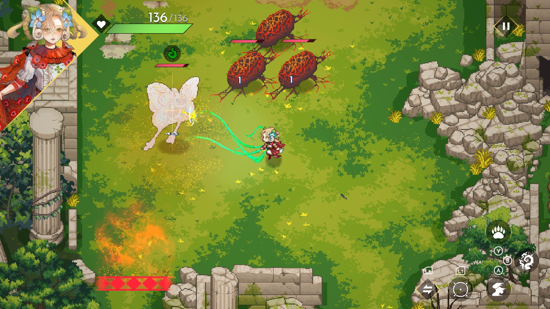 通常攻撃で敵に棘種（とげたね）を植え付けたあと、溜め攻撃を行なうことで狼が攻撃を行なう