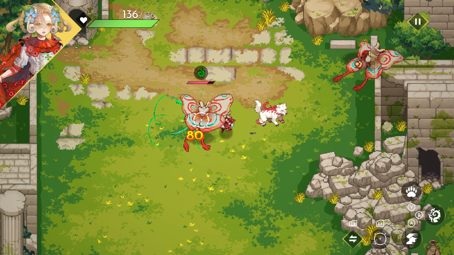 通常攻撃で敵に棘種（とげたね）を植え付けたあと、溜め攻撃を行なうことで狼が攻撃を行なう