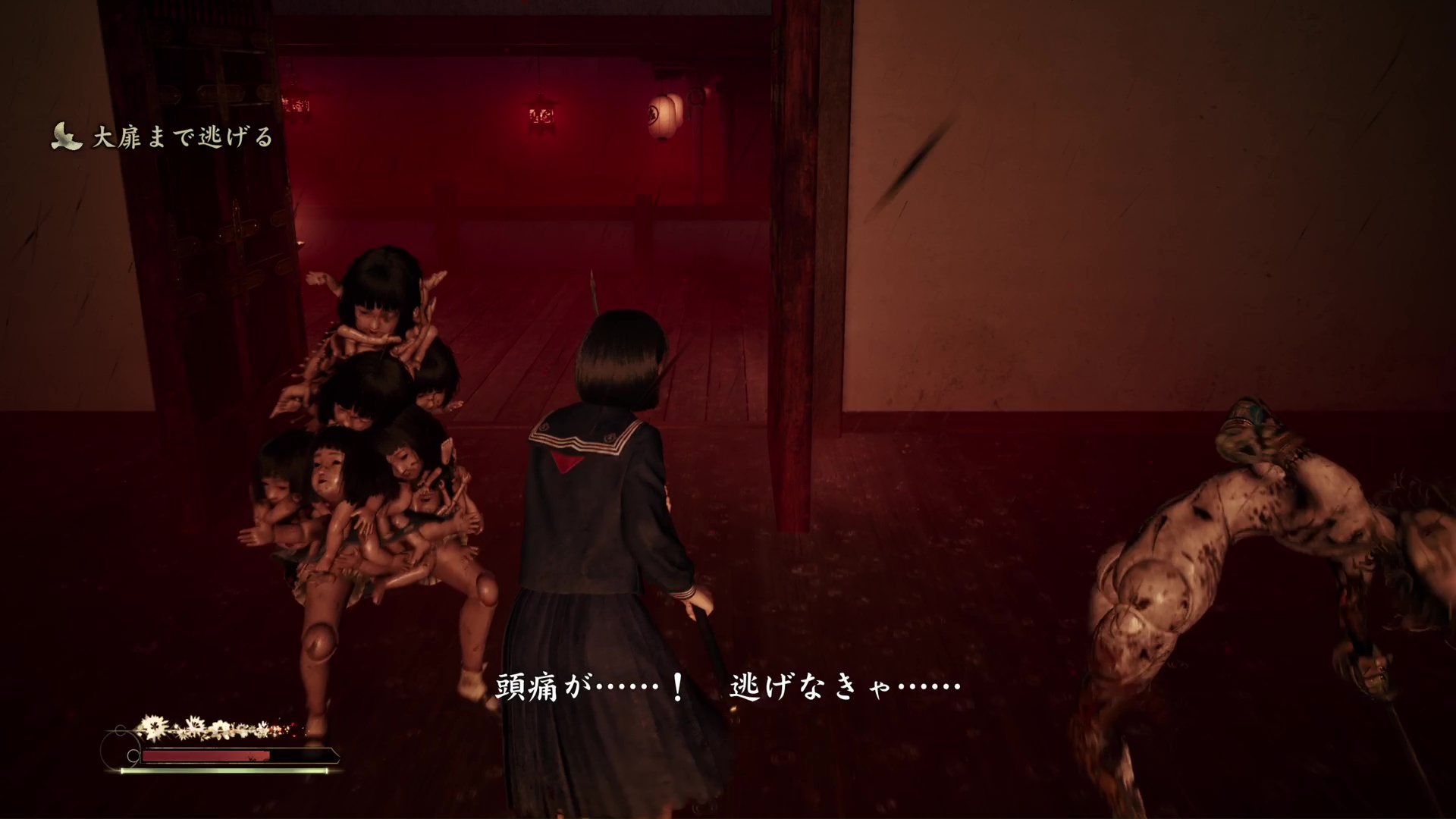 社殿のバケモノは倒しても復活するため、倒しても気の休まる瞬間が一切無い