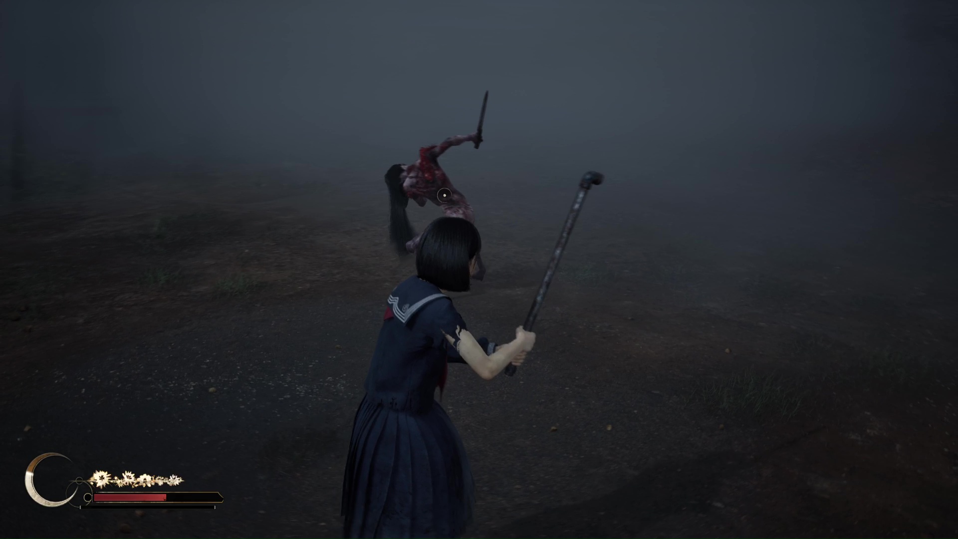 画面左下の三日月型のゲージが武器の耐久度を表している