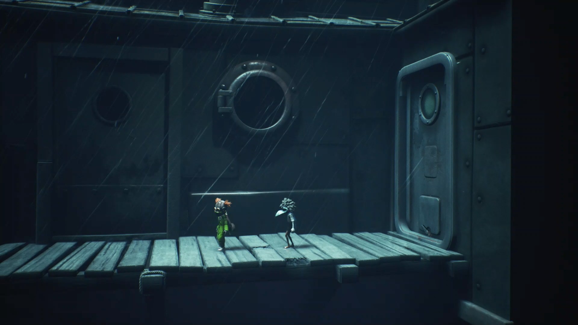 雷雨の中からスタート。右の扉はどうやっても入れなかったので左側に向かうことに……