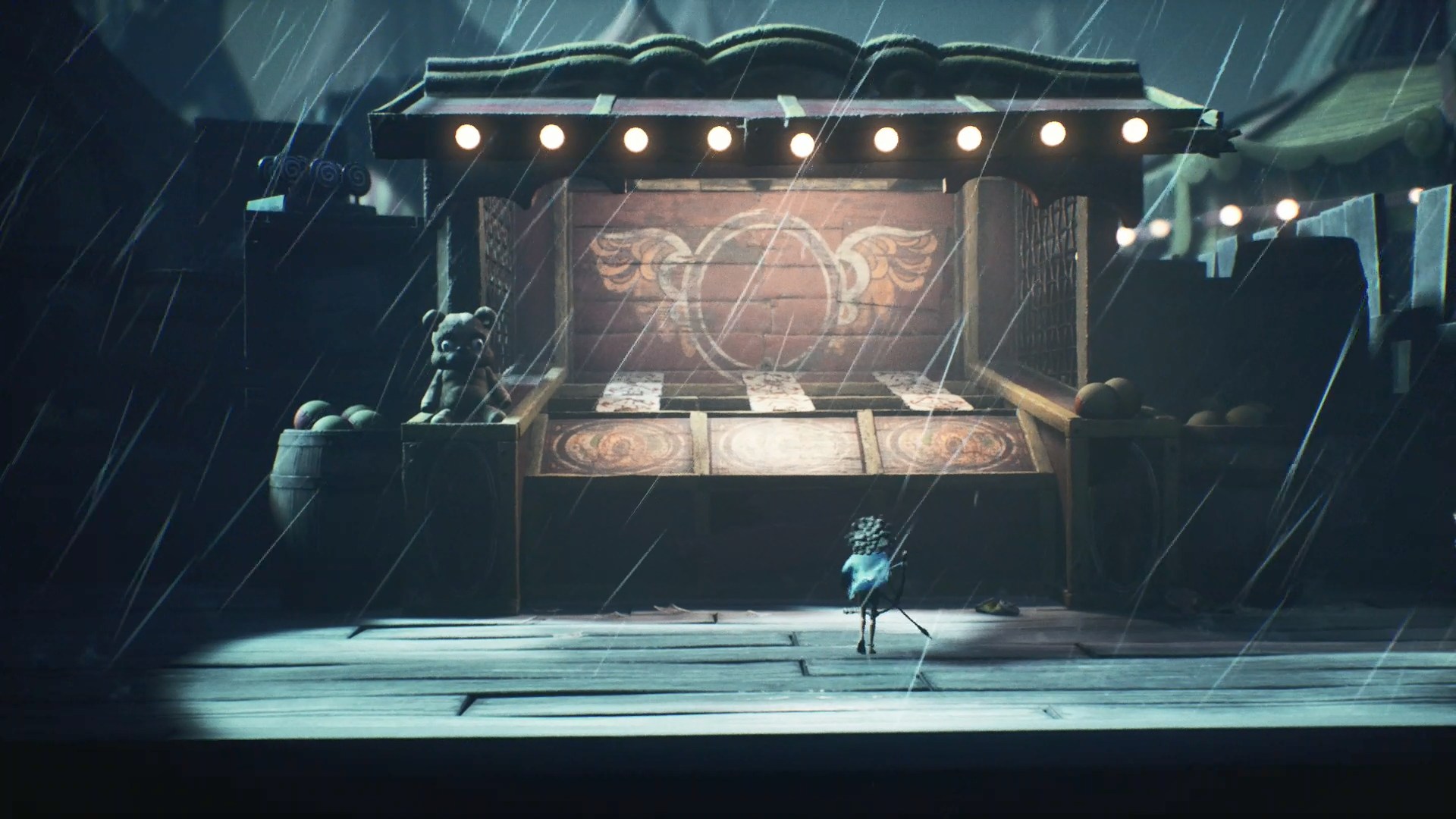 道中で見かけた射的のギミック。正しく標的を撃ち続けるとランプがどんどん点灯していき、全て点灯させるのに成功したが、何もなかった……どこかに隠しアイテムが出現していたのか、またはどこかのギミックが稼働したのかは分からないが、こういう進行上は何もないギミックもあるのかもしれない