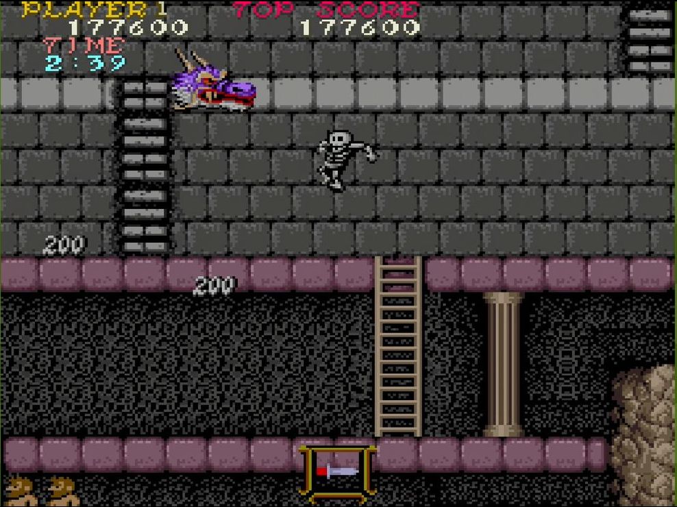 一度ダメージを受けると鎧が脱げ、もう一度ダメージを受けると白骨化してミスになる演出も斬新だった