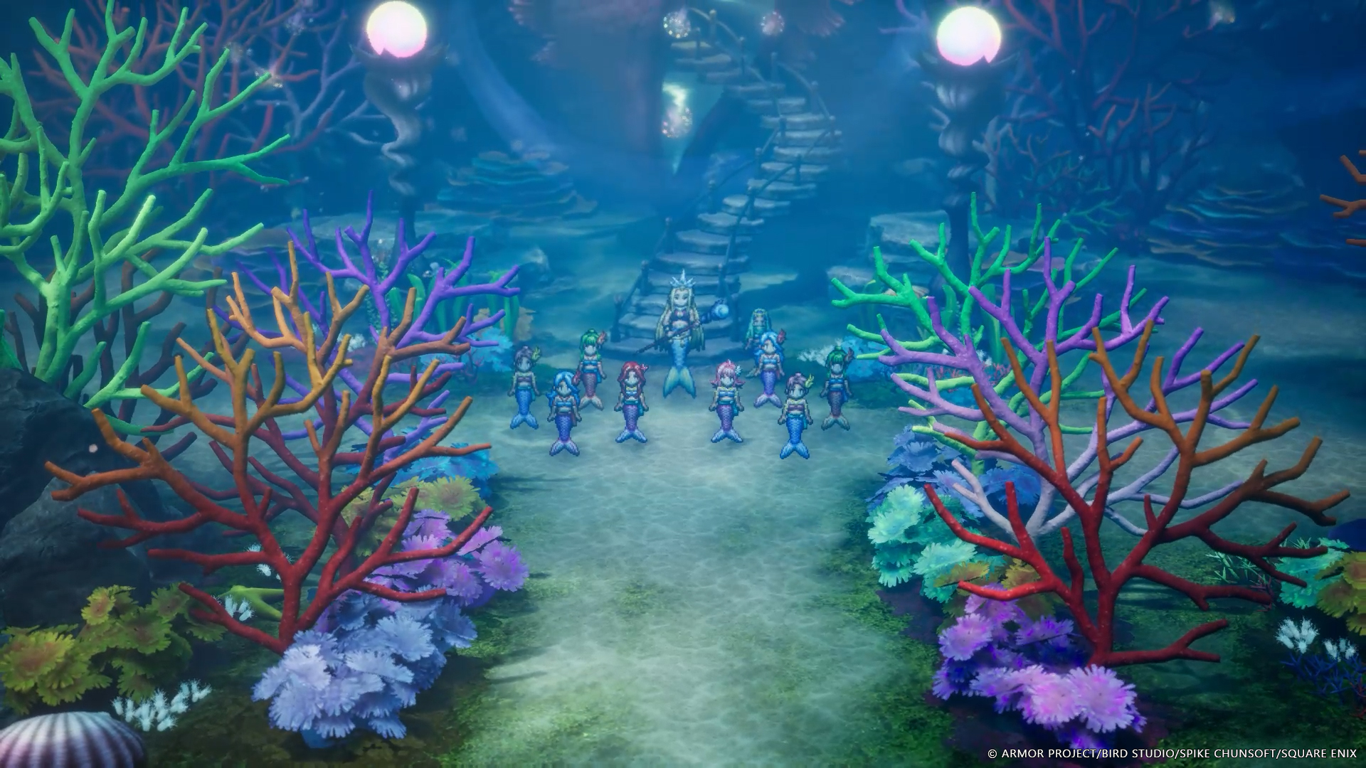 海底には人魚族がひっそりと暮らしている。人魚が暮らす町「アルメハ」のほか、危険なダンジョンも存在する