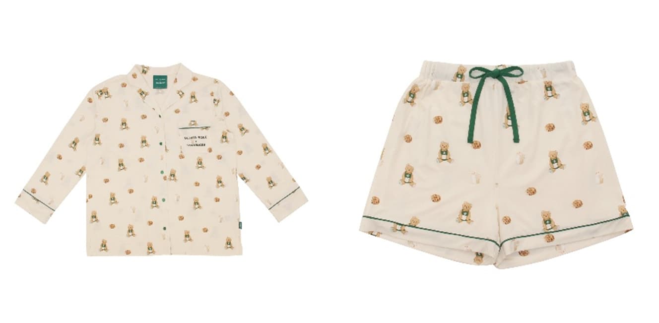 「gelato pique ベア柄カットソーシャツ アイボリー」 9,900円、「gelato pique ベア柄カットソーショートパンツ アイボリー」 7,000円