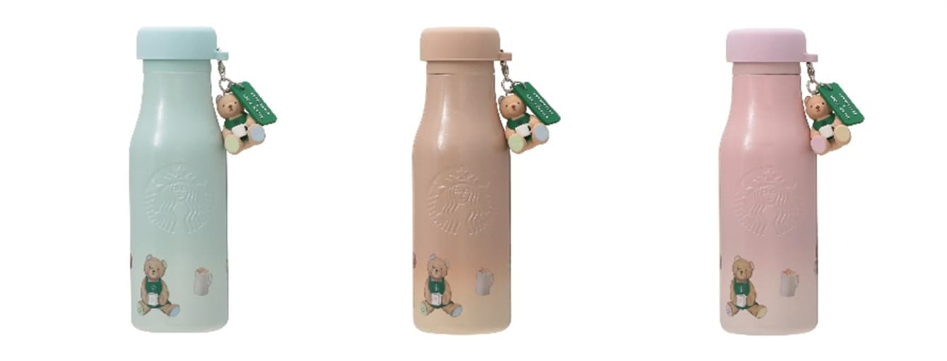 「gelato pique リッドカバーベアチャーム付きステンレスボトル 473ml」 ミントグリーン / モカベージュ / ソフトピンク 各7,500円