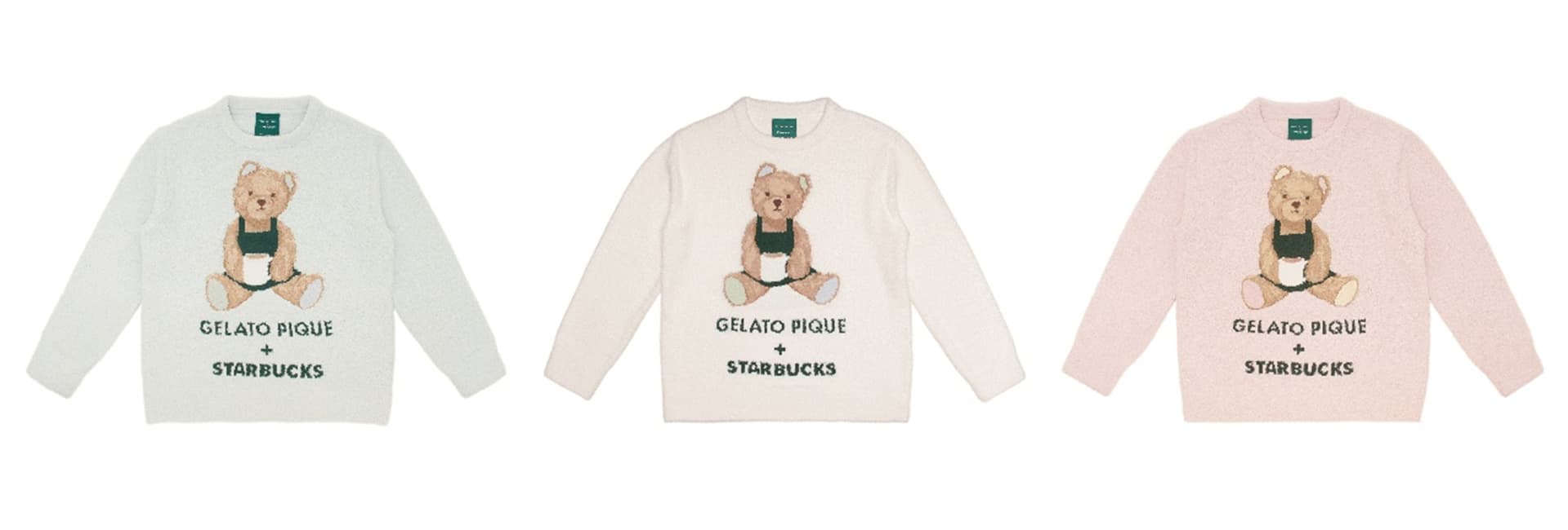「gelato pique パウダーベアジャガードプルオーバー」 ミントグリーン / モカベージュ / ソフトピンク 各10,500円