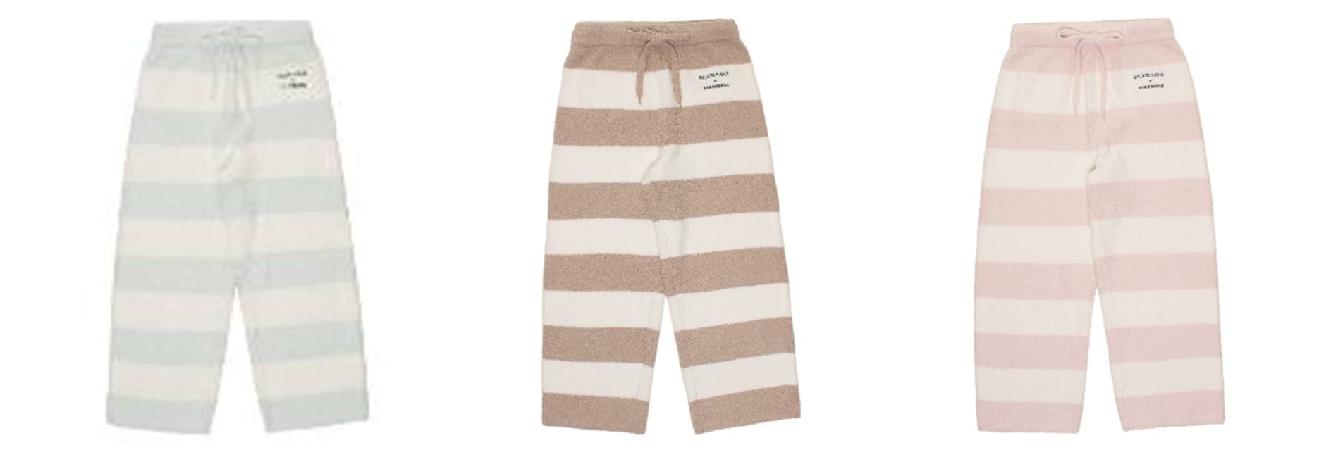 「gelato pique パウダーベア刺繍ボーダーロングパンツ」 ミントグリーン / モカベージュ / ソフトピンク 各9,900円