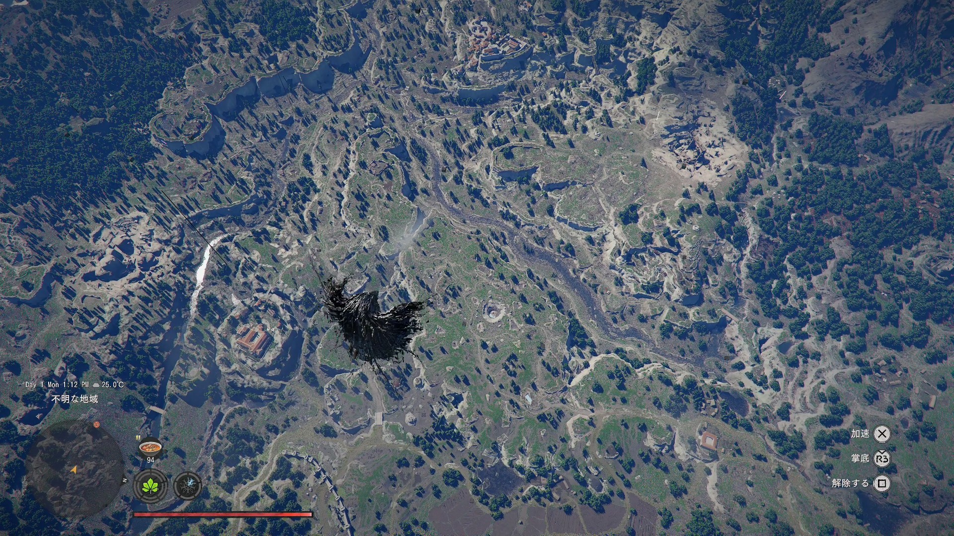 デモで探索できる範囲は限られていたが、上空から見るカルフェイドは広大だった