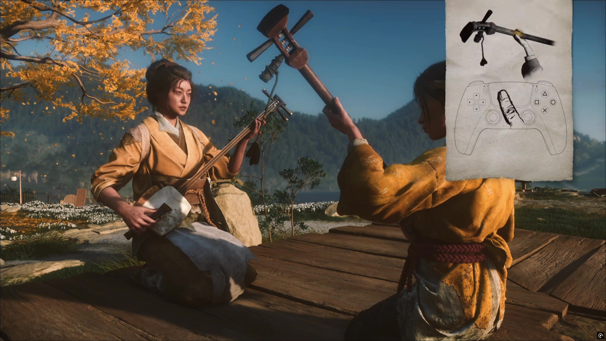 タッチパットのスワイプで三味線の音を探る。残念ながら演奏はできない