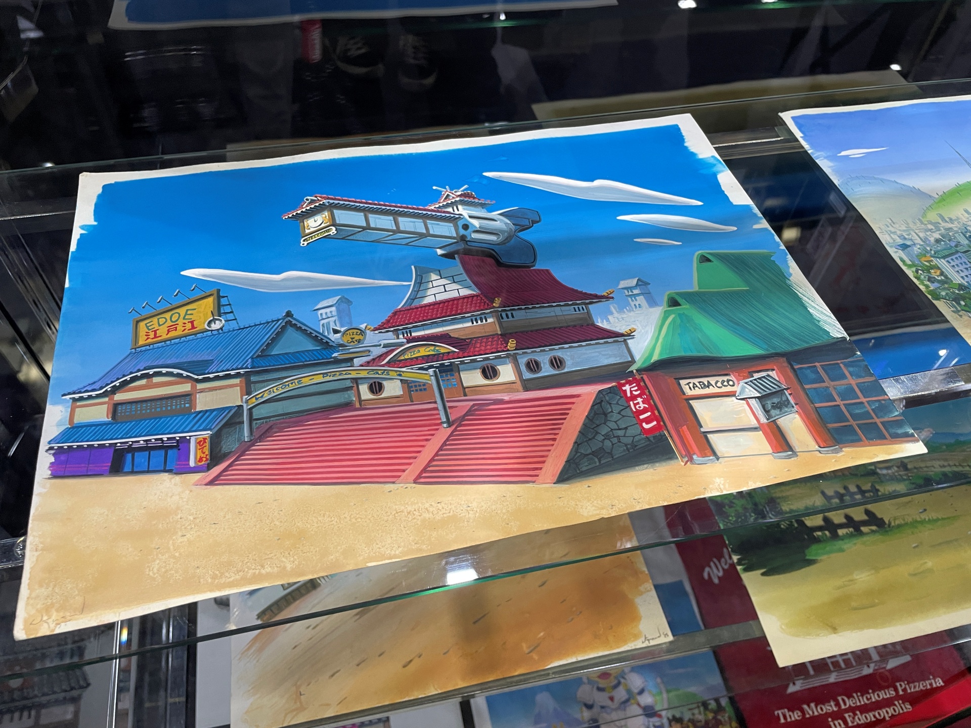 展示されている背景画。鈴木典孝氏がゲームのために描いた、ある意味オリジナル版