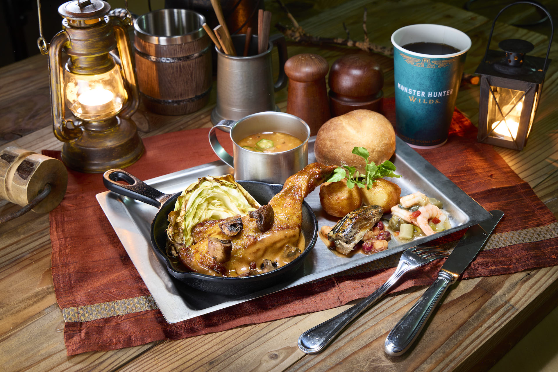 焚き火料理 チキン、ゴチソウダケ、モンスターチリ