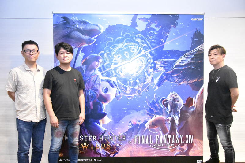 左から、カプコン「モンスターハンターワイルズ」ディレクターの徳田優也氏、プロデューサーの辻本良三氏、スクウェア・エニックス「ファイナルファンタジーXIV」プロデューサー兼ディレクターの吉田直樹氏