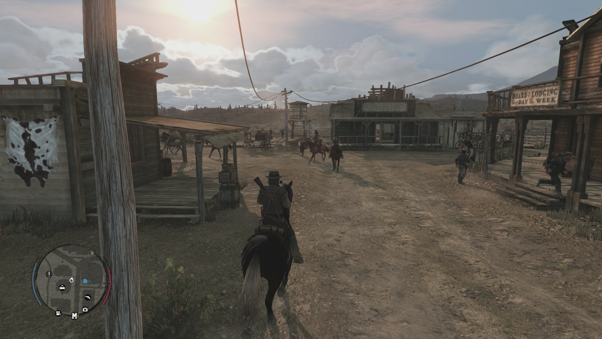 馬に乗って西部の街を歩く。昼夜や天気の概念も導入されている