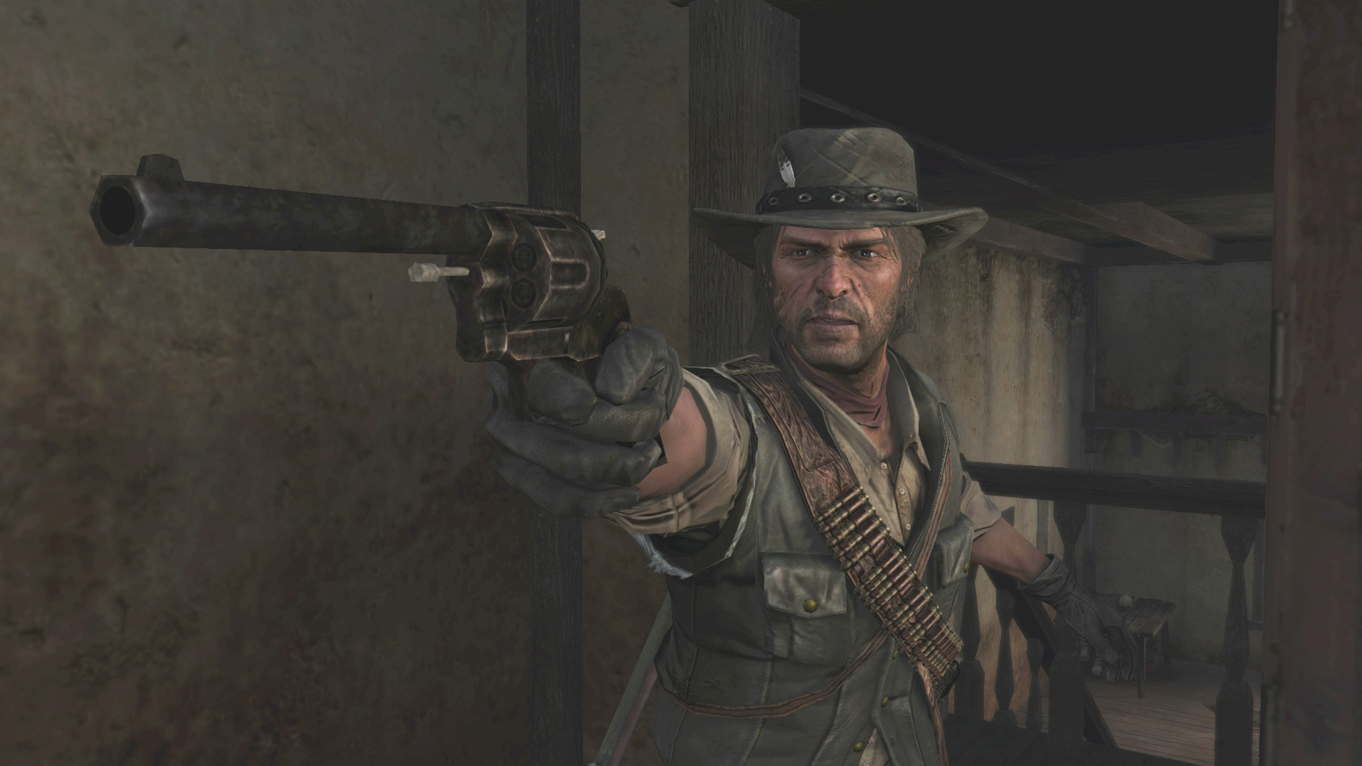 主人公のジョン・マーストン。顔の無数の傷が歴戦を物語る