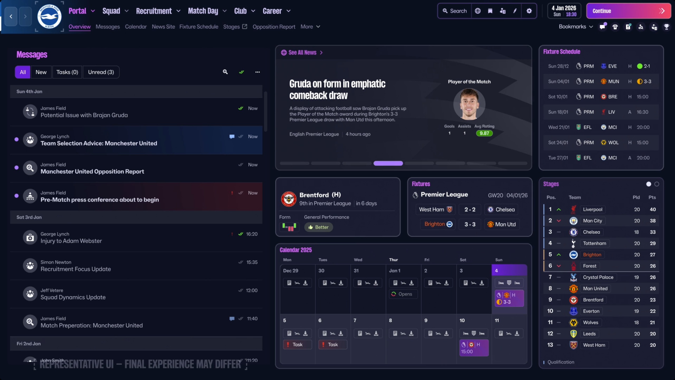 スケジュールは1日単位で、カレンダーに沿って進行する