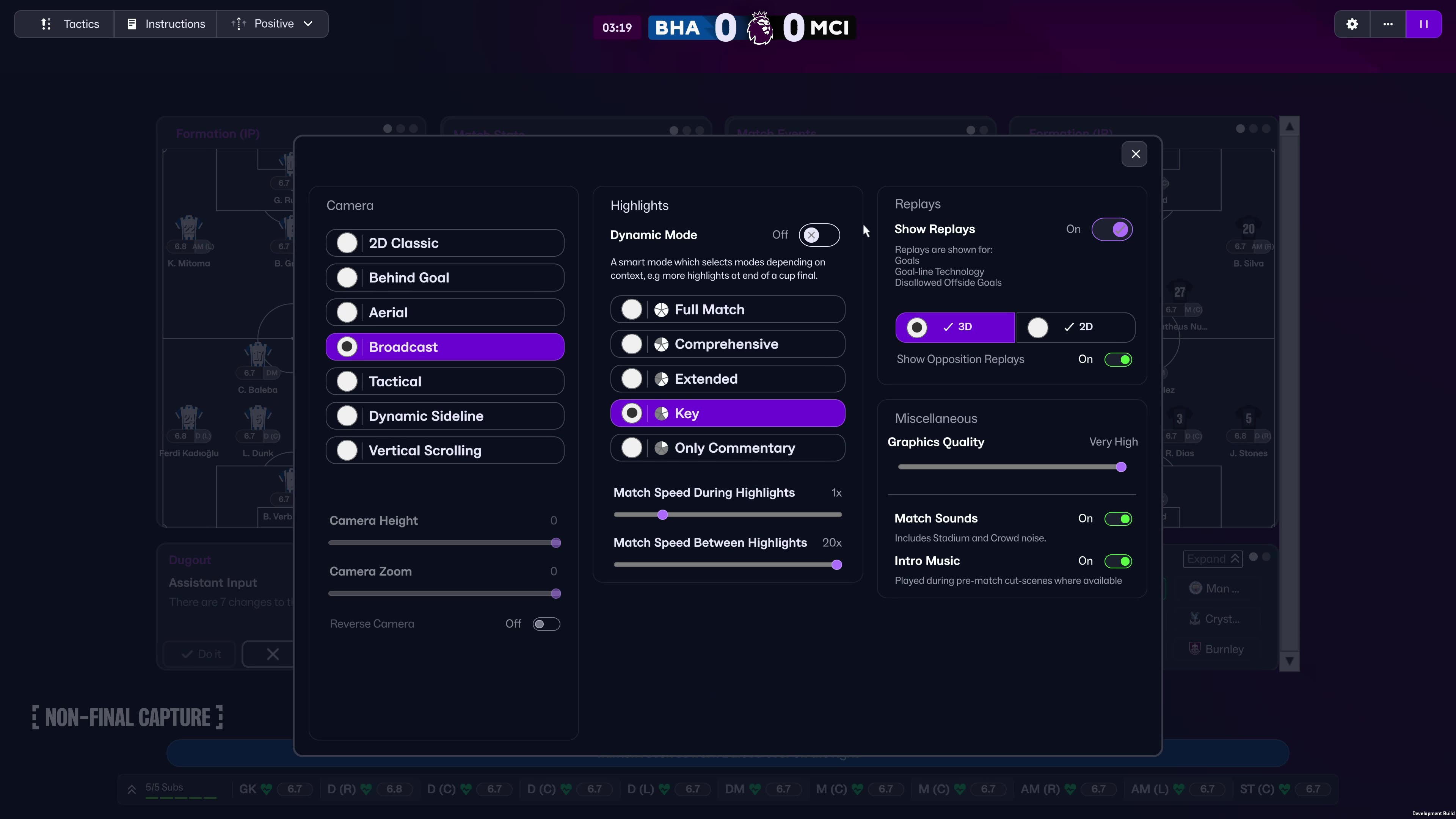 試合中は、カメラの視点やハイライト表示などのバリエーションも豊富に用意されている