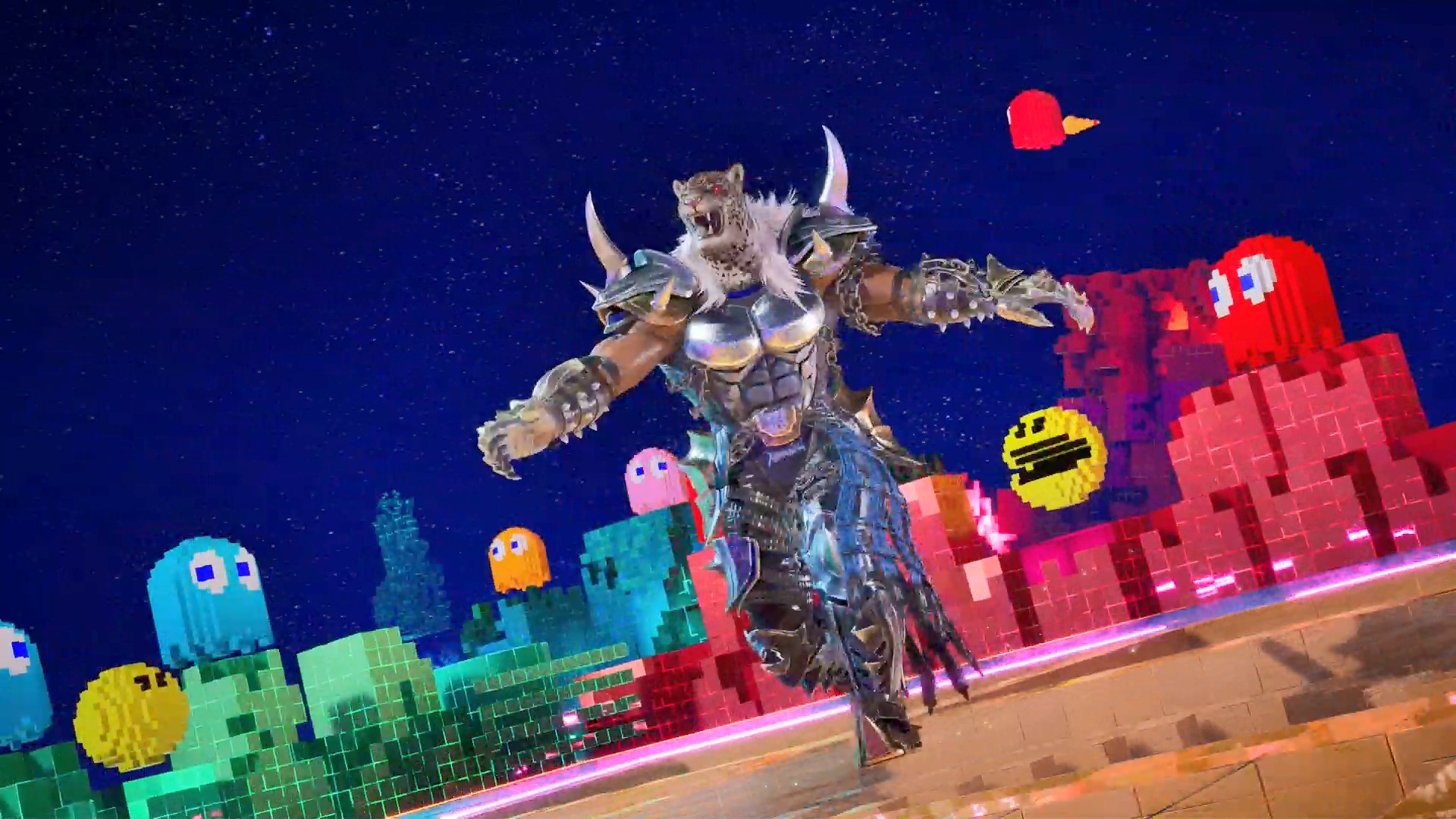 アーマーキング見参！なお、ゲーム開始前の登場シーンにはいくつかのバリエーションがあるが、これは走ってきたアーマーキングが華麗なジャンプを決めてなぜか置かれたリングポストに飛び乗るという演出