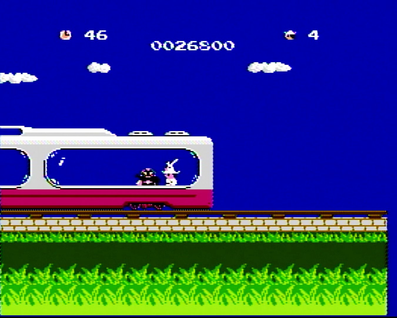 シーン1は、最後尾で車内に入って折り返すのが斬新。先頭のドン・ワルドラドは無敵状態でも倒すことができず、押しやられて強制的に列車を降ろされてしまう