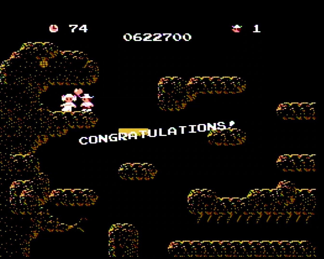 王女のところにたどり着くとメッセージが出てラウンド1がクリアに。難易度が1つ上がってラウンド2が始まる……