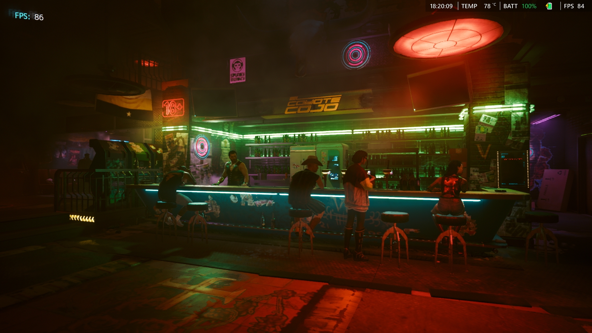 ベンチマークの画面より。荒れた酒場のサイバーパンクのテイストがクール