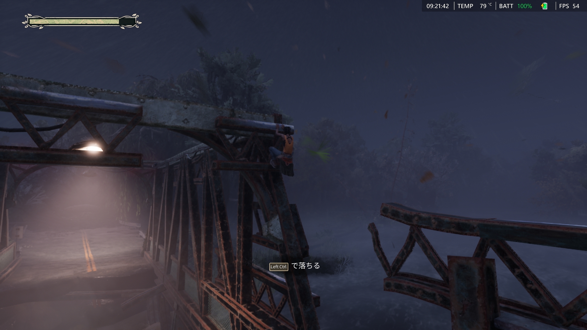 「ROG Xbox Ally」で動作する「South of Midnight」の序盤の1シーン。低画質のプリセットながら高フレームレートが保持されており、アクション的な違和感やもたつきは一切なかった