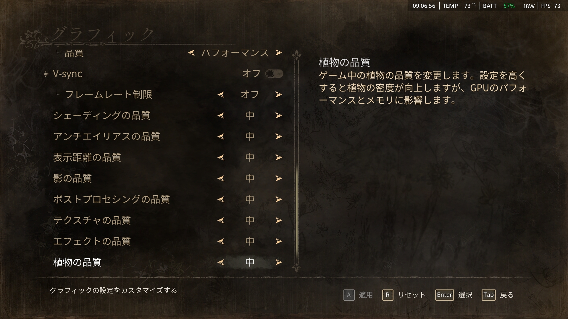 「ROG Xbox Ally X」の画質設定。デフォルトで中のセッティングとなった