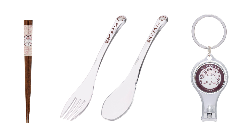（左）「お箸」価格：1,100円/（中央）「スプーン＆フォークセット」価格：1,650円/（右）「ガラス爪切り」価格：660円