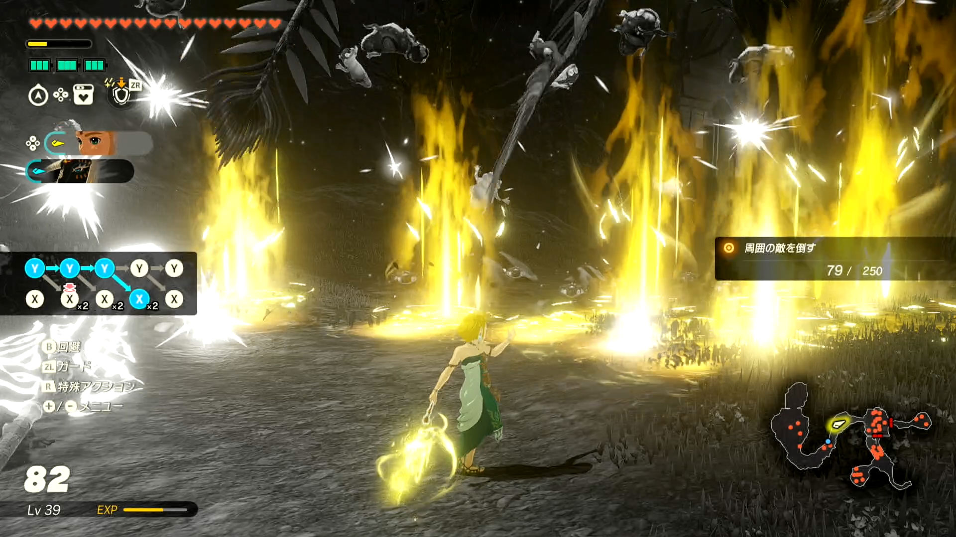 ゼルダは光りの力による多彩な攻撃ができ、ゼルダが時の力を使っているときは、画面の一部がモノクロになる