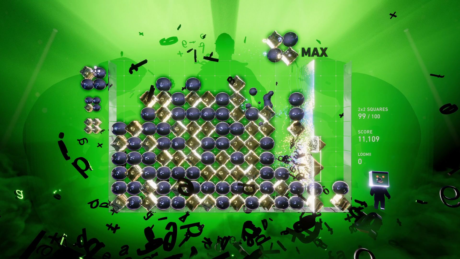 ブロックによって質感やエフェクトが全く異なる。そのブロックが消えるエフェクトと共に効果音が生まれ、その連続が音楽になっていく