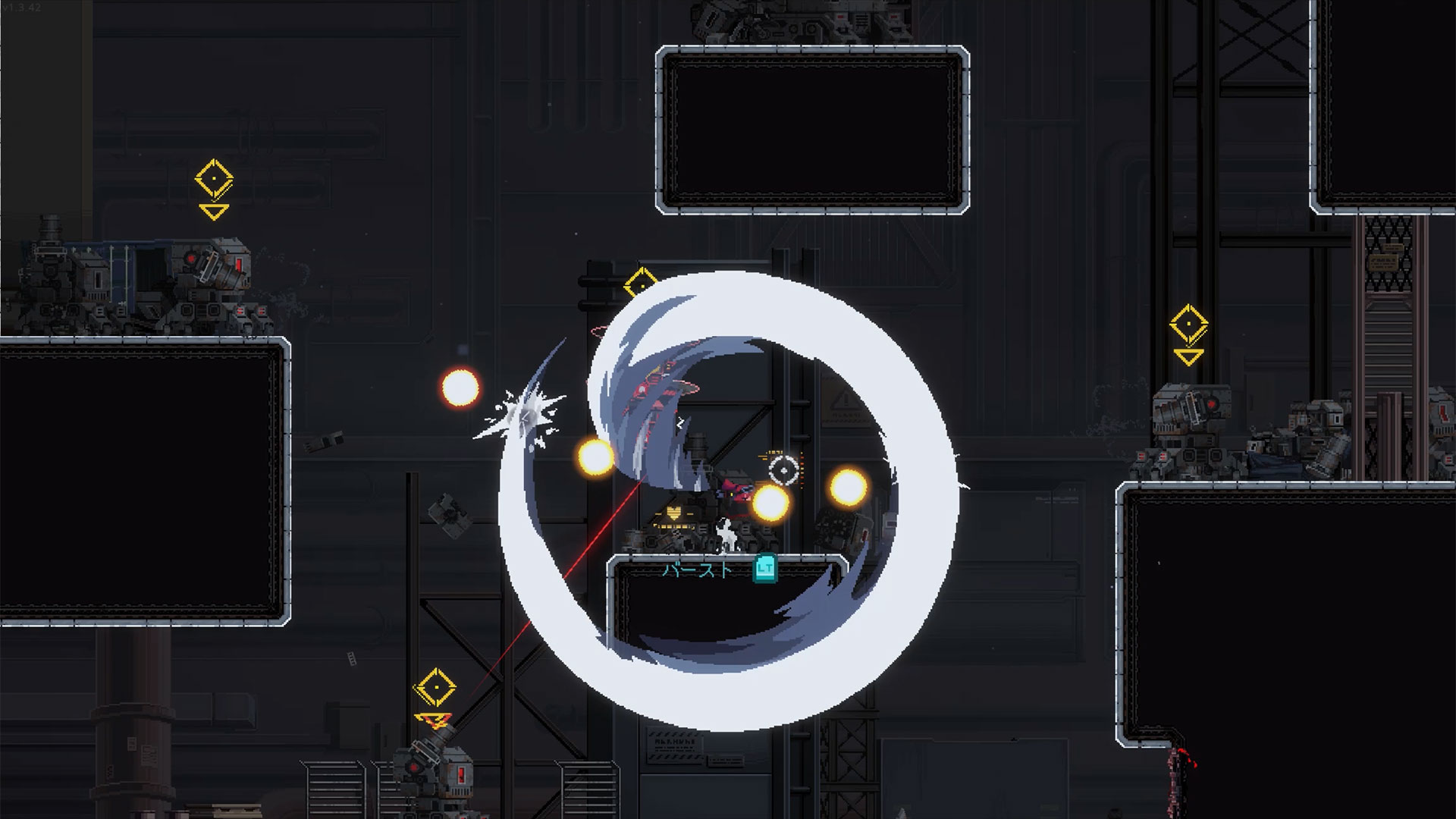 バーストを発動すると、円状に攻撃を繰り出し敵の弾を打ち消すことができる