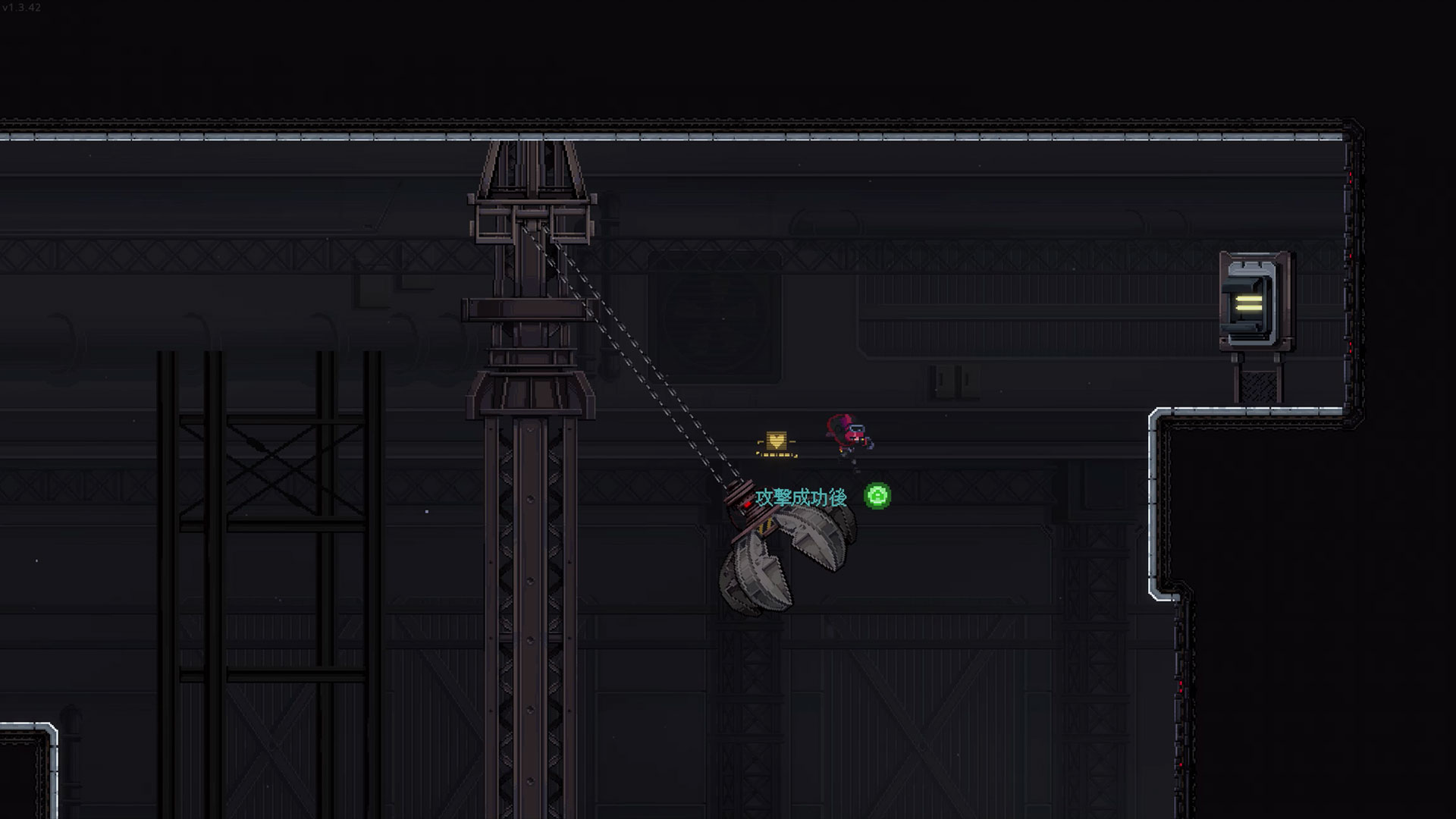 クレーンに攻撃を加えると、大きく左右に揺れ出す。移動では、こうしたギミックをいかに活用するかが重要となる