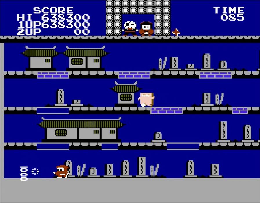 さらに敵の死体に手裏剣を当てると、前作と同様に1000点のボーナス得点が入る