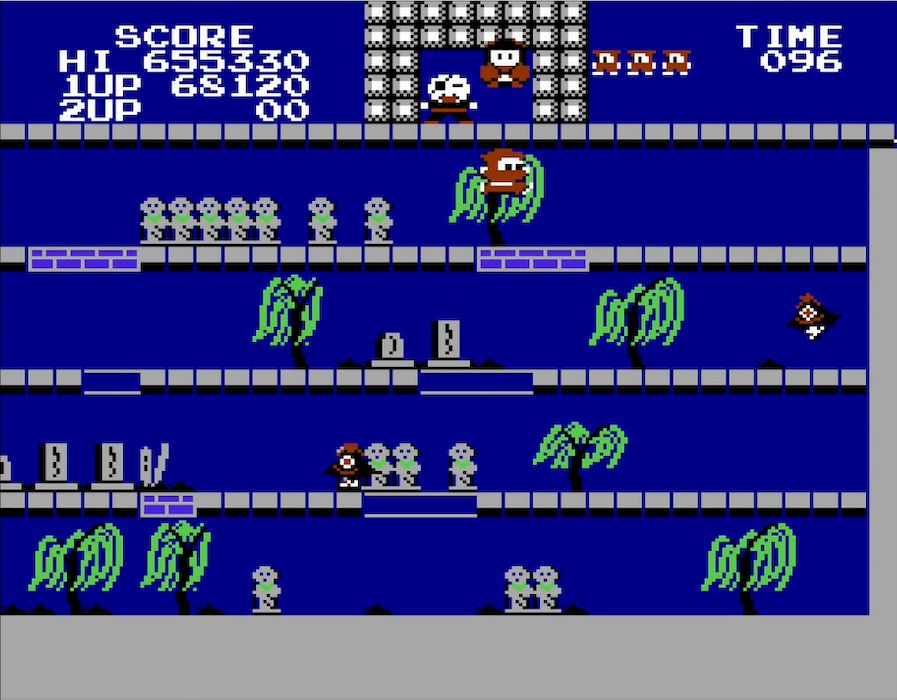 ステージ7で敵の親玉、なまず太夫に捕らわれたさくら姫に向かってジャンプすると……