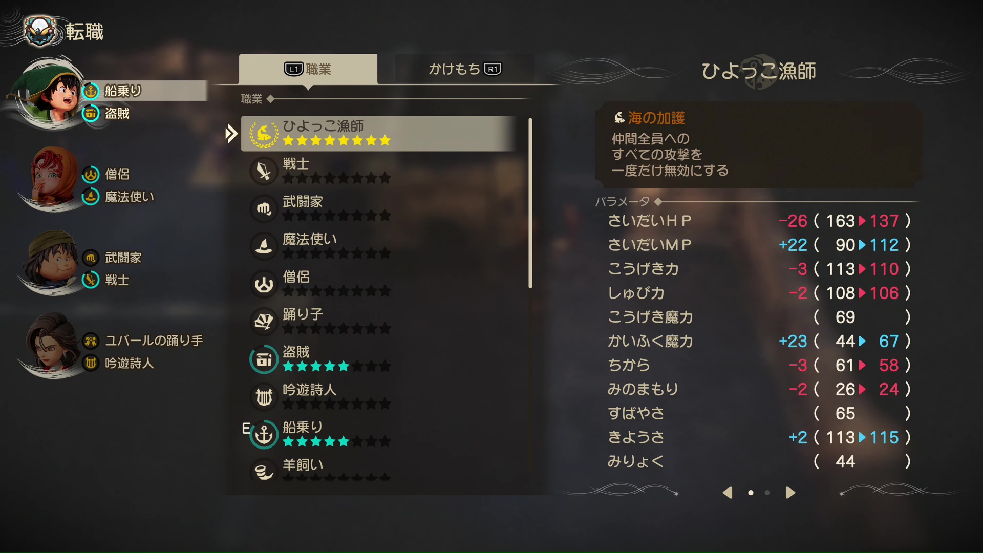 転職できる職業は最初は基本職、条件を満たすと上級職になれる