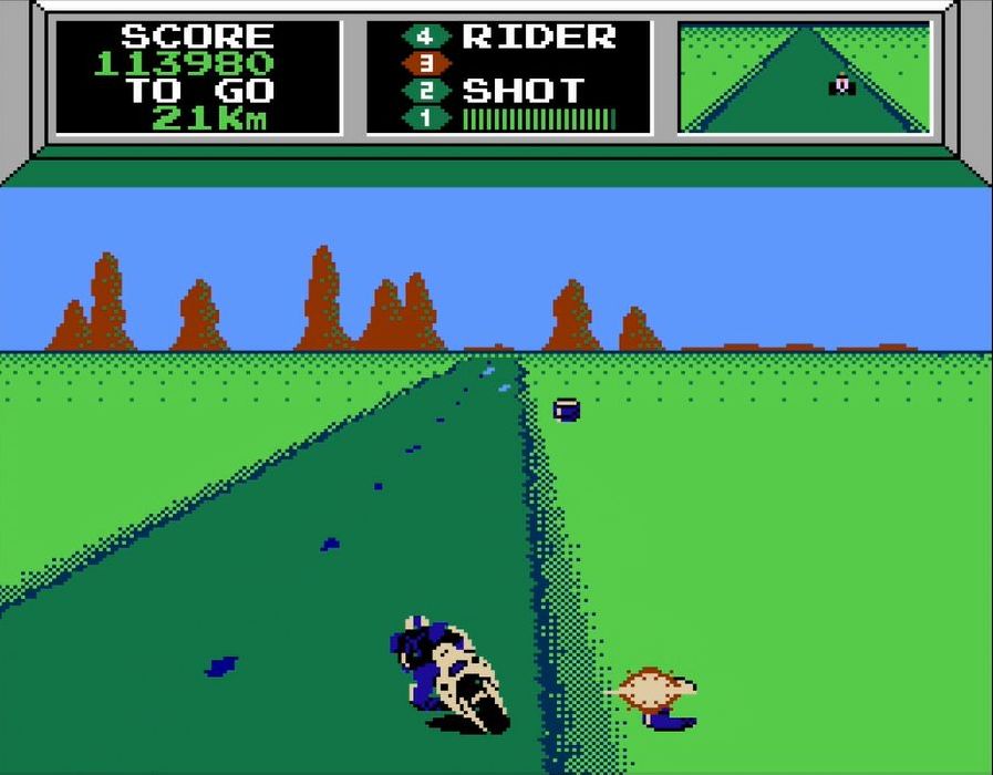 敵の車は、横から体当たりして路肩のドラム缶などにぶつけて倒すことも可能だ