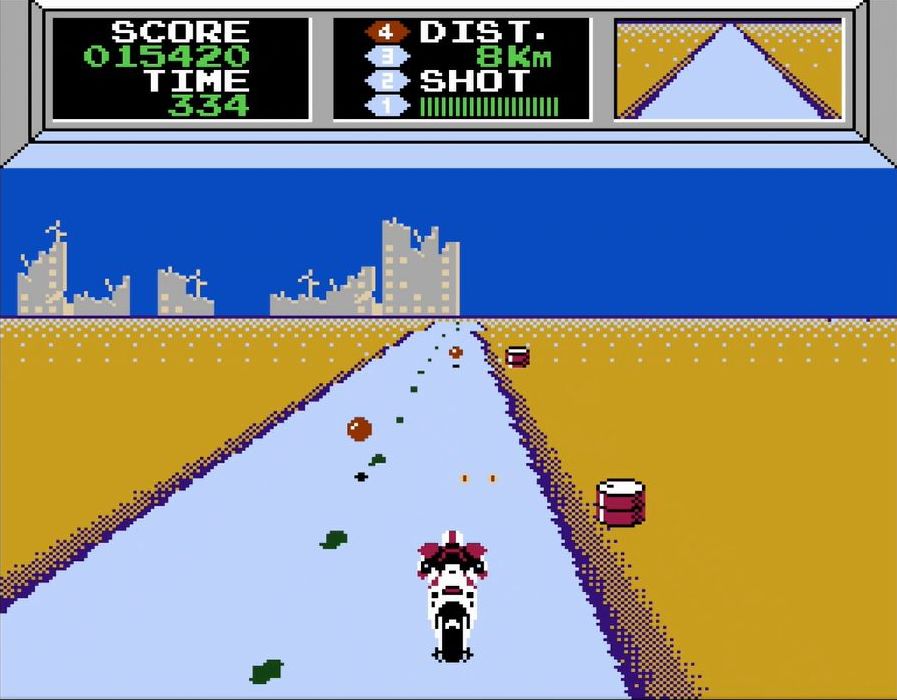 黒のドラム缶を12個破壊すると、ライダーの色が赤くなり、マシンガンが撃ち放題になる