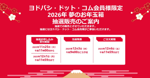ヨドバシ・ドット・コムにて「2026年 夢のお年玉箱」抽選販売が11月25