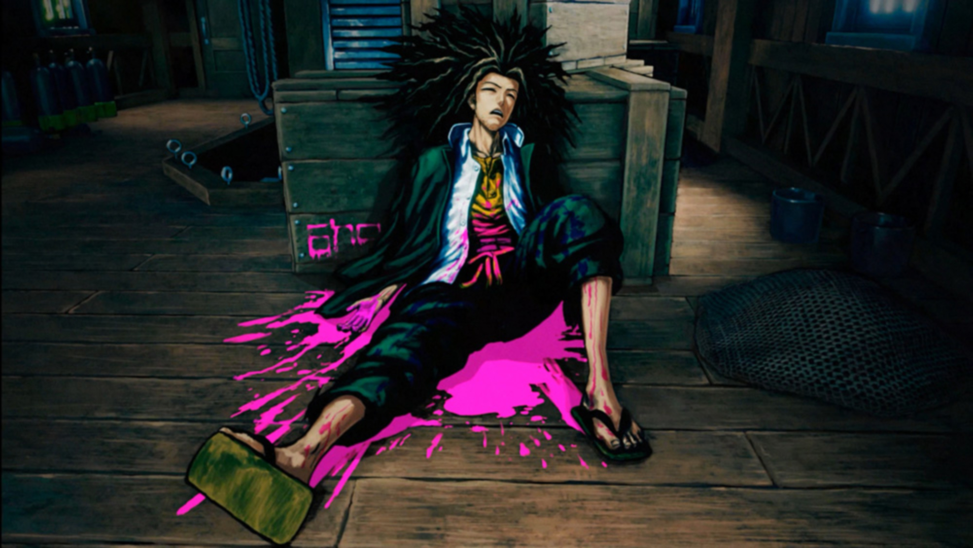 本編には登場しないものの、体験版などで死体としてたびたび登場する葉隠。「スーパーダンガンロンパ２」のキャラクターたちは誰一人として彼を知らない