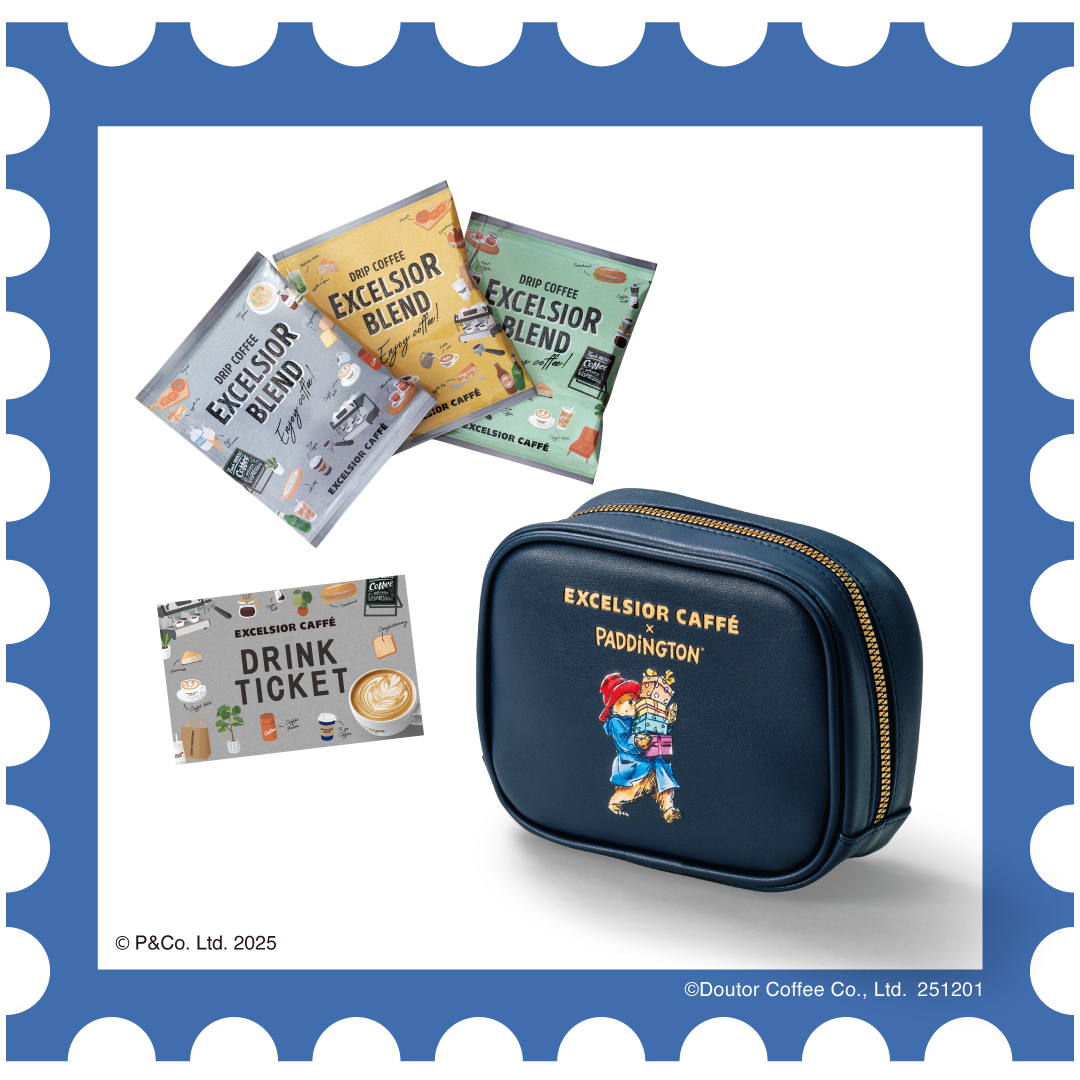 「C ポーチ＆ドリップセット」 3,000円（オリジナルポーチ、ドリップコーヒー エクセルシオール ブレンド 3パック、ドリンクチケット　3枚）