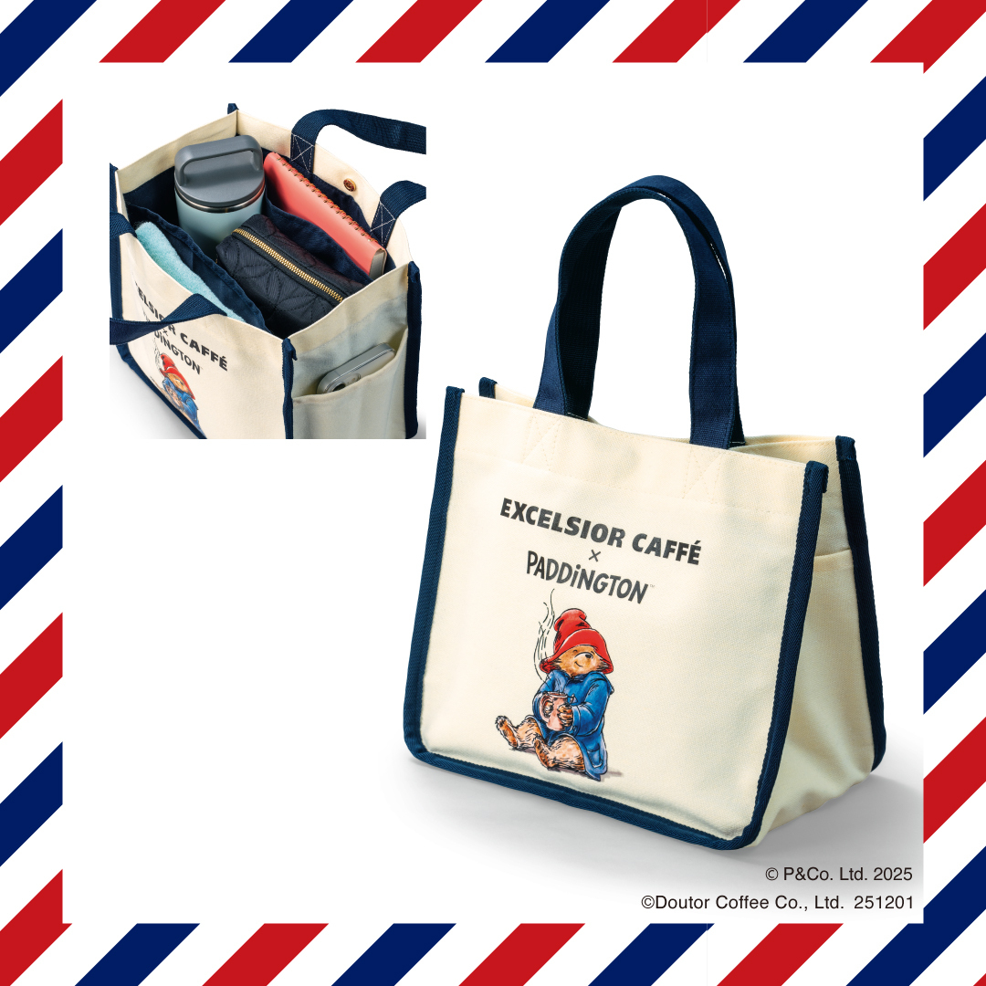 「エクセルシオール カフェ×パディントン オリジナルバッグ」 材質：帆布、ポリエステル / サイズ：約Ｗ270×Ｈ230×D150mm