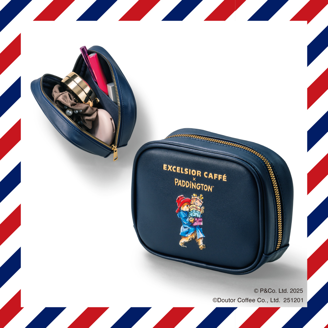 「エクセルシオール カフェ×パディントン オリジナルポーチ」 材質：合成皮革、ポリエステル、亜鉛合金 / サイズ：W160×H120×D60mm